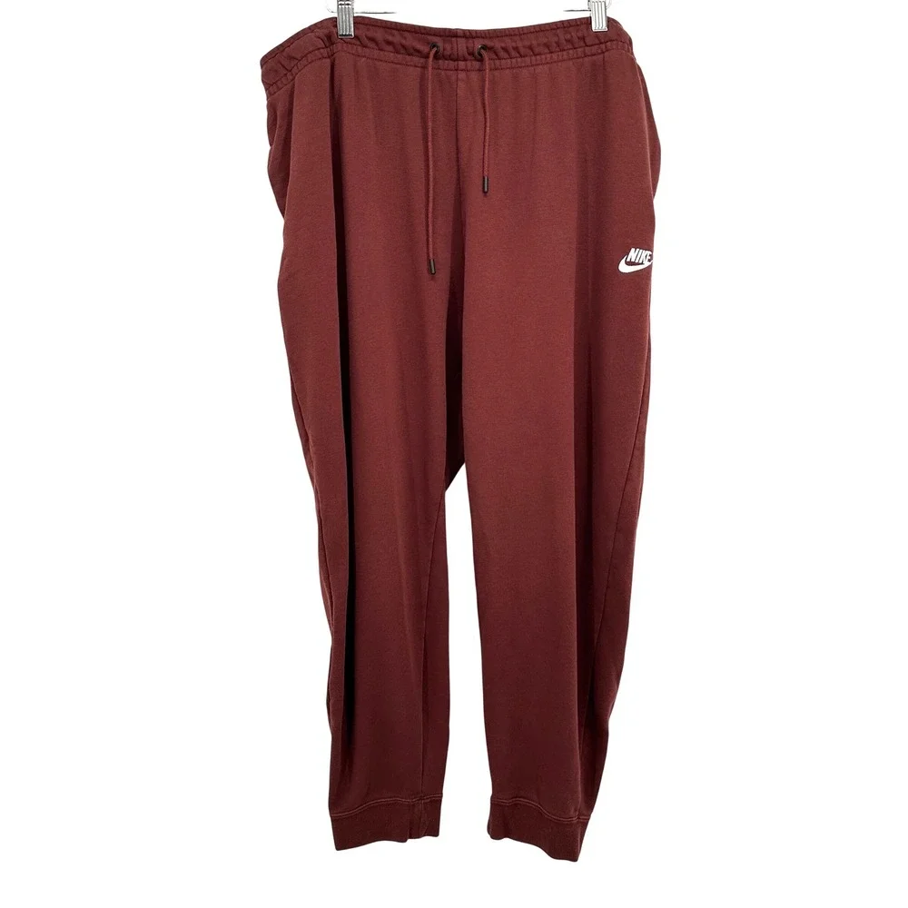 Nike Women's 2X Club‎ Fleece Jogger Sweatpants Brown Cotton Blend Logo Pants